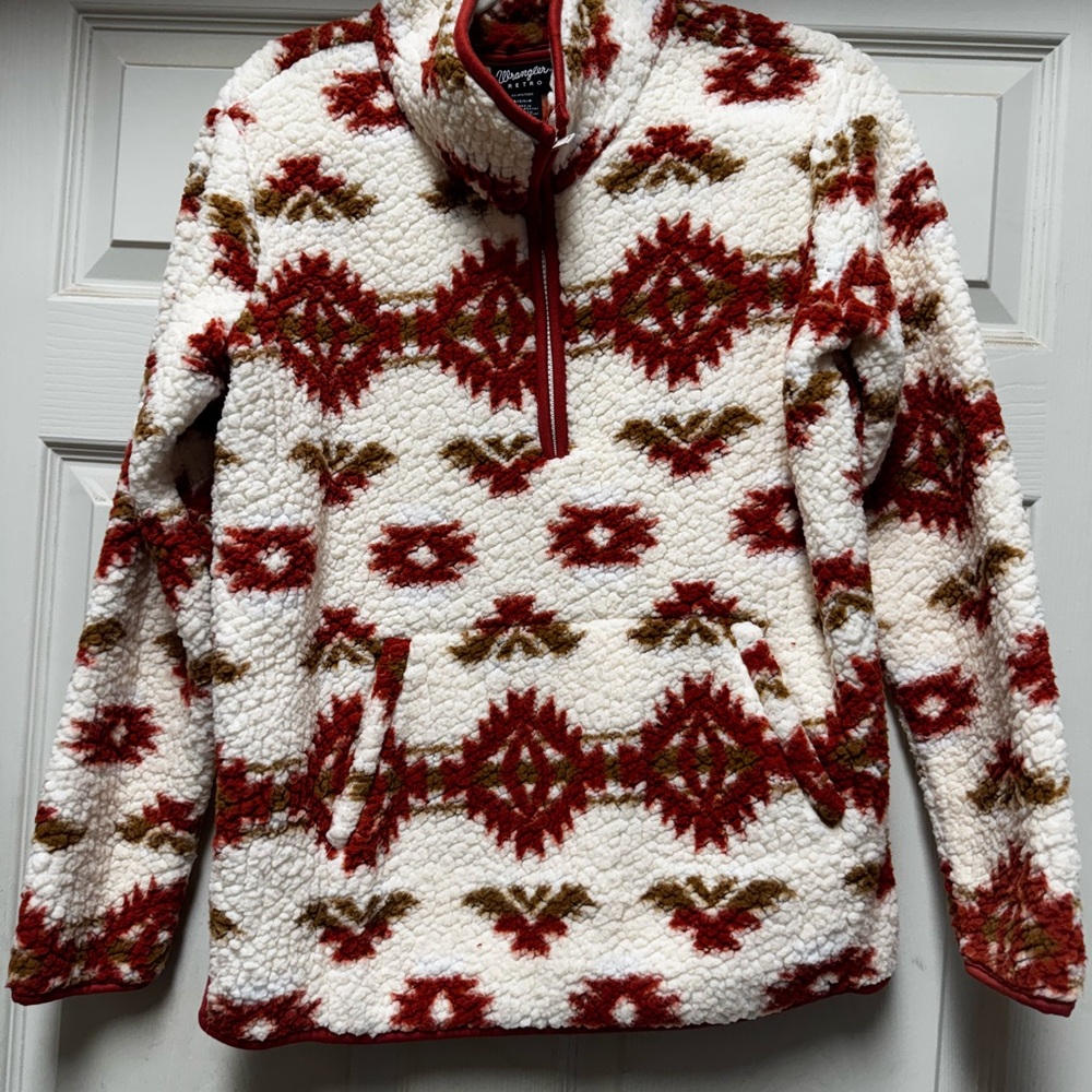 Chic Sherpa Aztec Sweater - Red and Cream